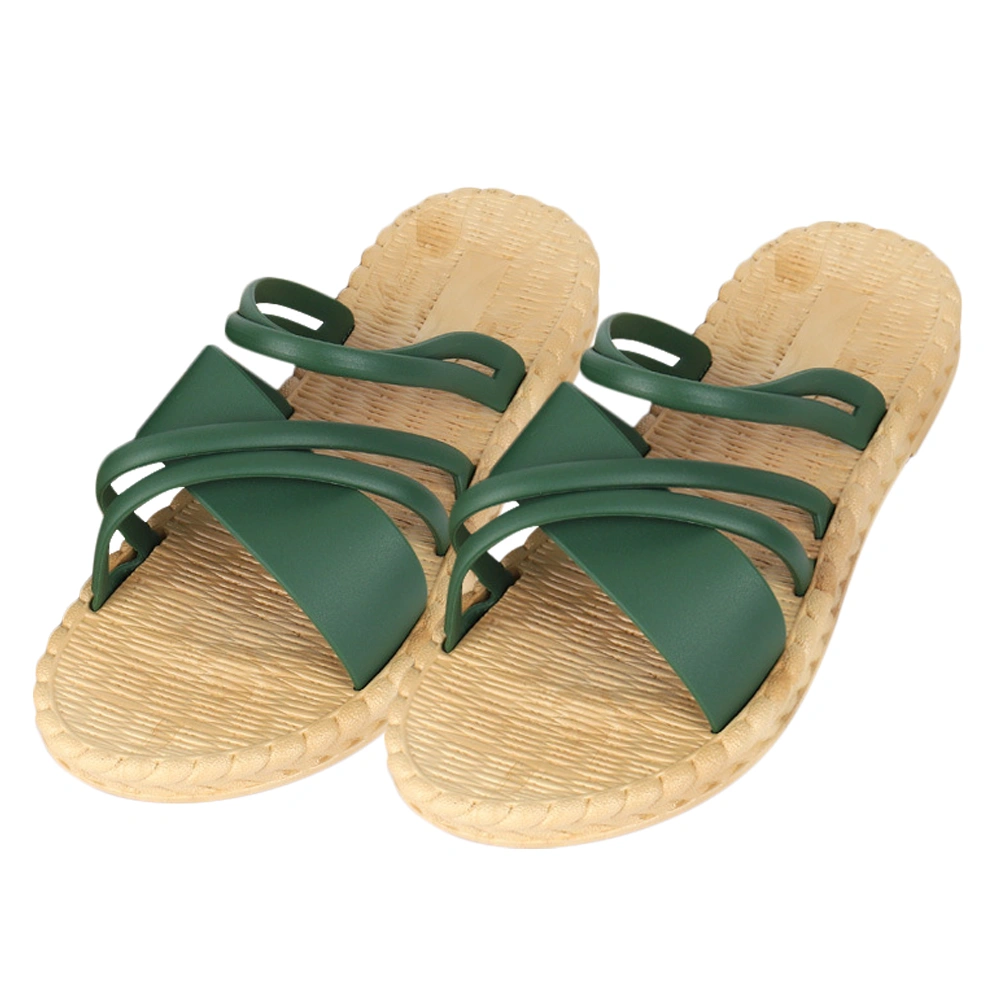 1 Pair of Roman Style Sandals Cross Strap Imitation Straw Rope Summer Shoes Slippers for Women Lady - Size 39 7US 4.5UK 38EU (Dark Green)