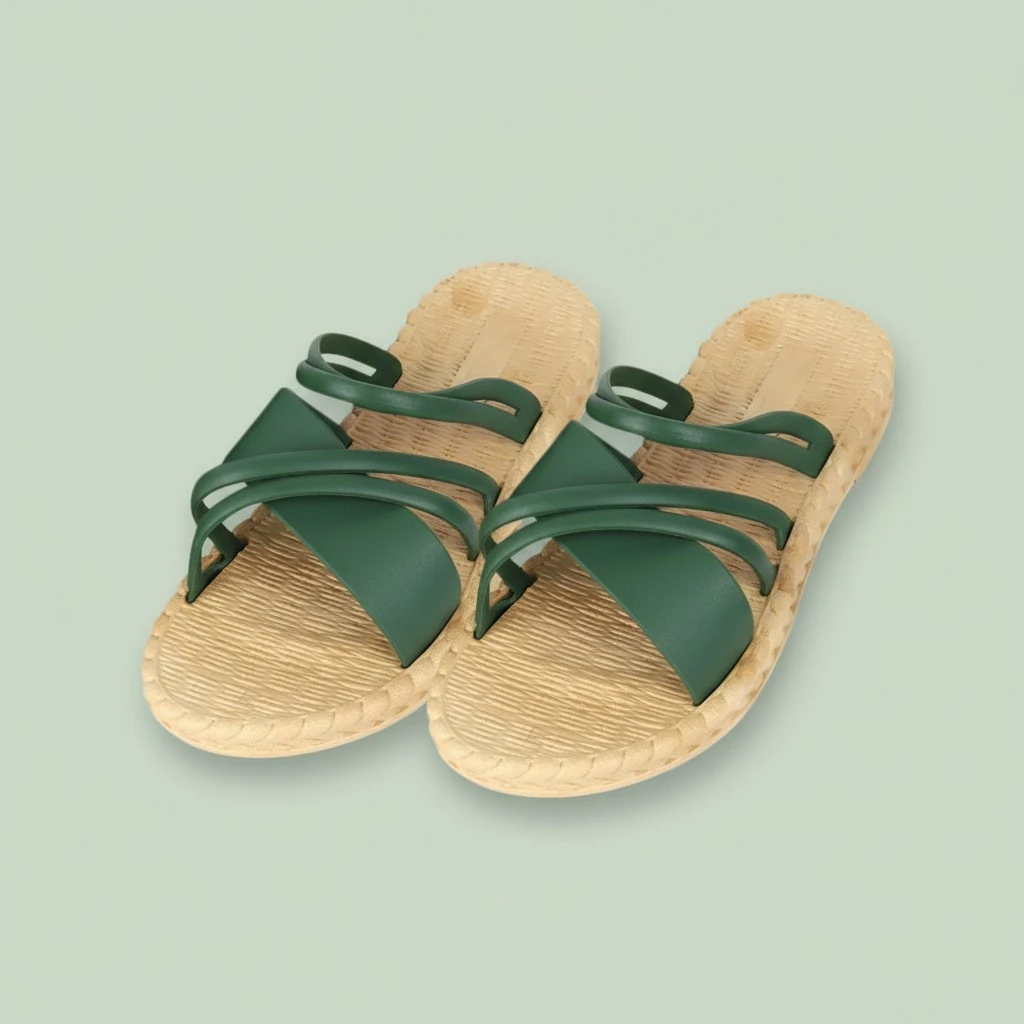 1 Pair of Roman Style Sandals Cross Strap Imitation Straw Rope Summer Shoes Slippers for Women Lady - Size 39 7US 4.5UK 38EU (Dark Green)