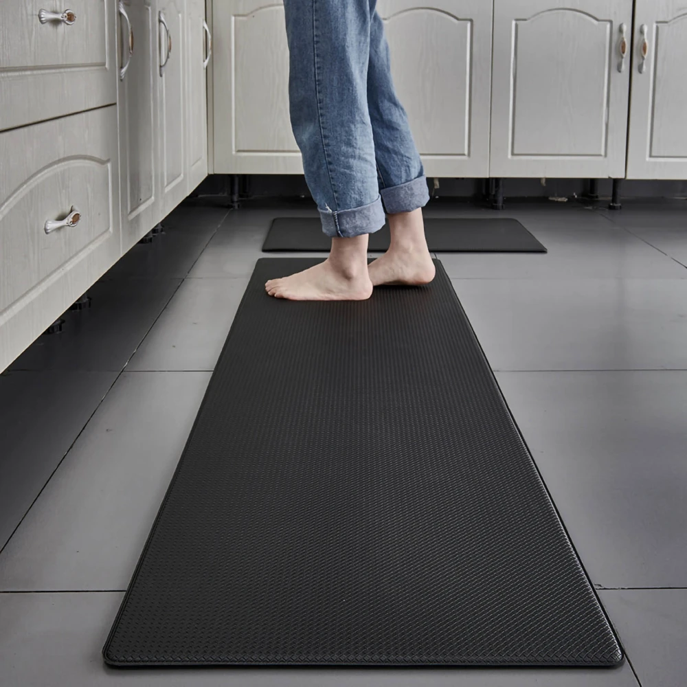 Kitchen Rug Floor Mat Oilproof Carpet Anti Slip Waterproof Doormat for Home Bathroom OfficeElegant Grey 45x150cm Thickening