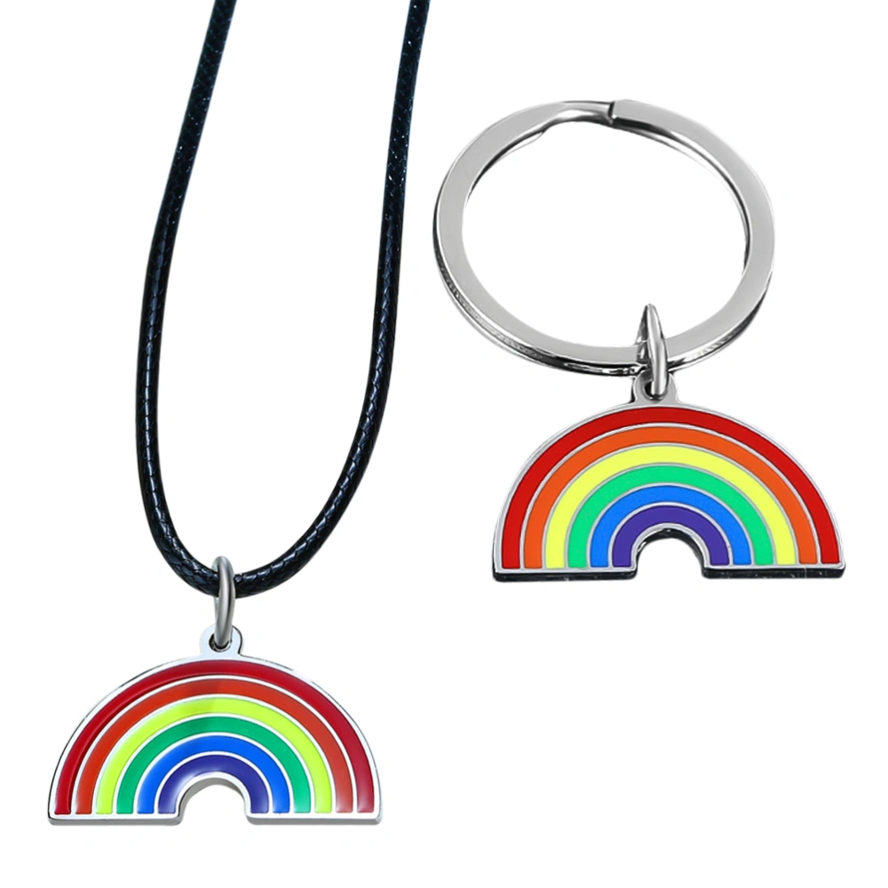 1 Set of Stainless Steel Necklace Rainbow Shape Pendant Creative Neck Pendant Practical Keychain Colorful