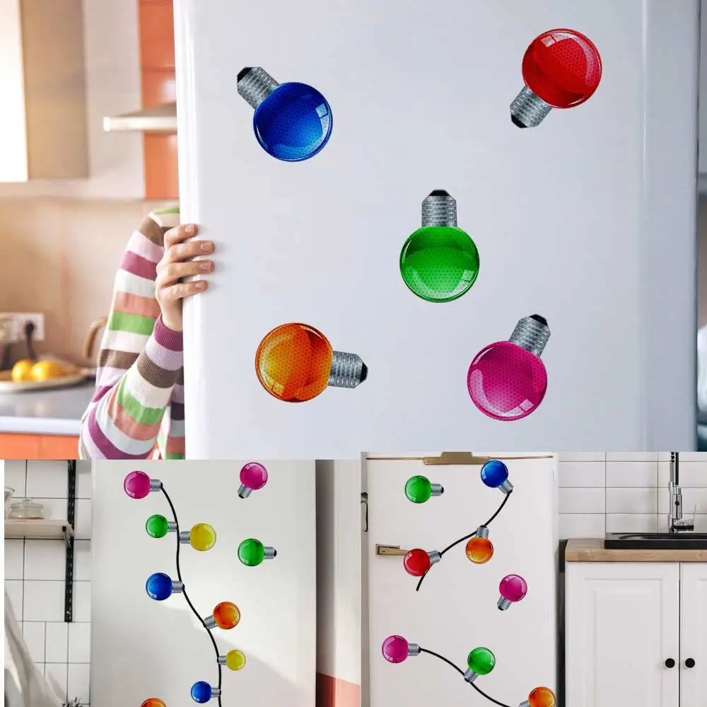 1 Set Christmas Theme Reflective Bulbs Magnet Sticker Set for Car Garage Mailbox Refrigerator