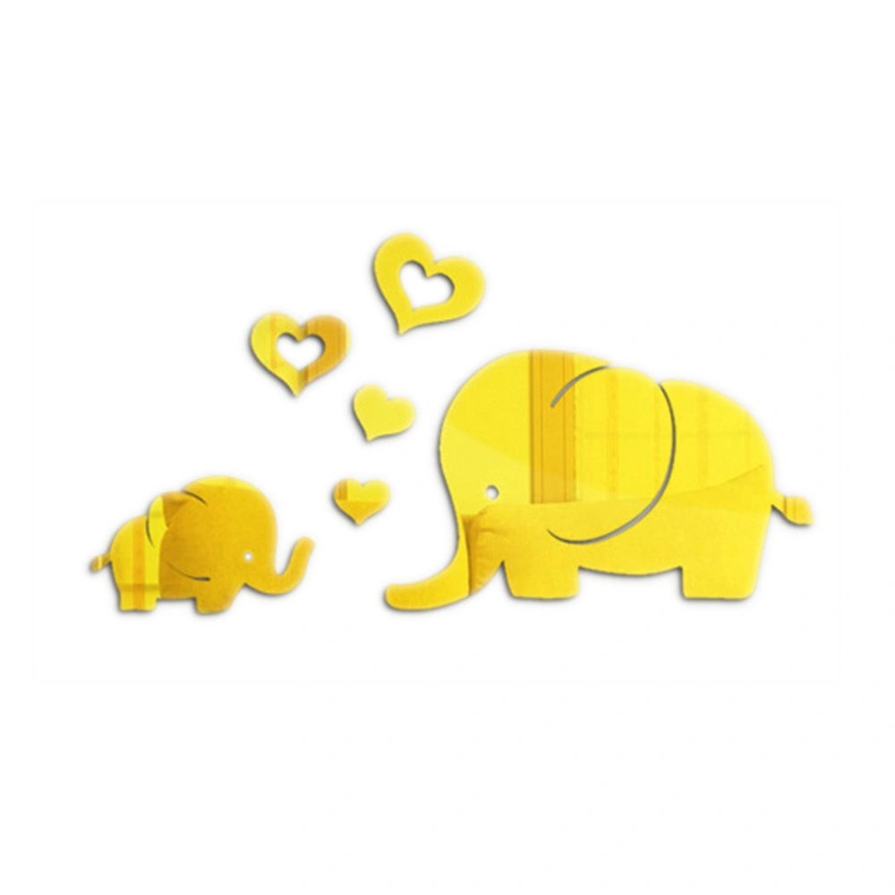 6 Pcs Cartoon Elephant 3D Mirror Removable Wall Decal Sticker DIY Home Decoration (Golden)