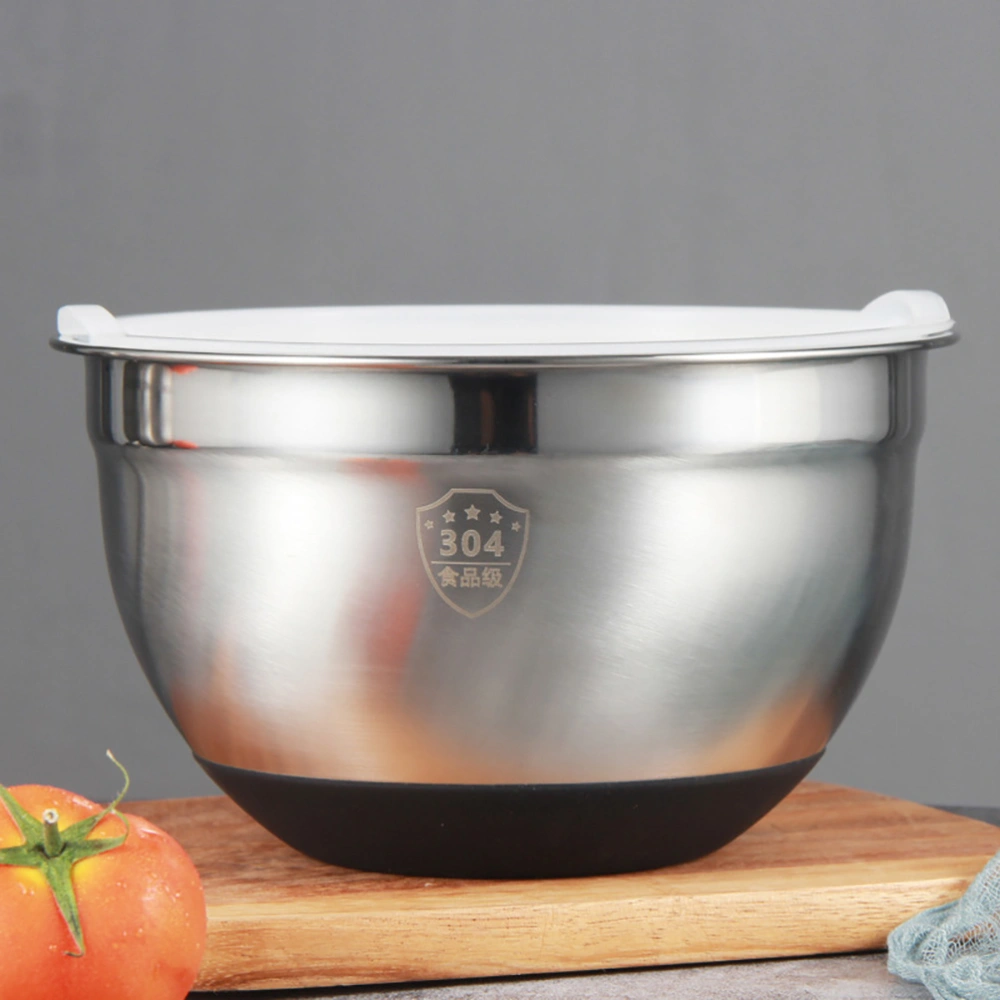 1pc Stainless Steel Bowl Mixing Bowl with Silicone Lid for Cooking Baking