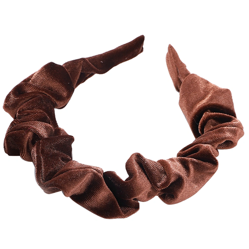 Elegant Folds Headband Velour Headdress Trendy Hair Band for Ladies Girls (Reddish Brown)