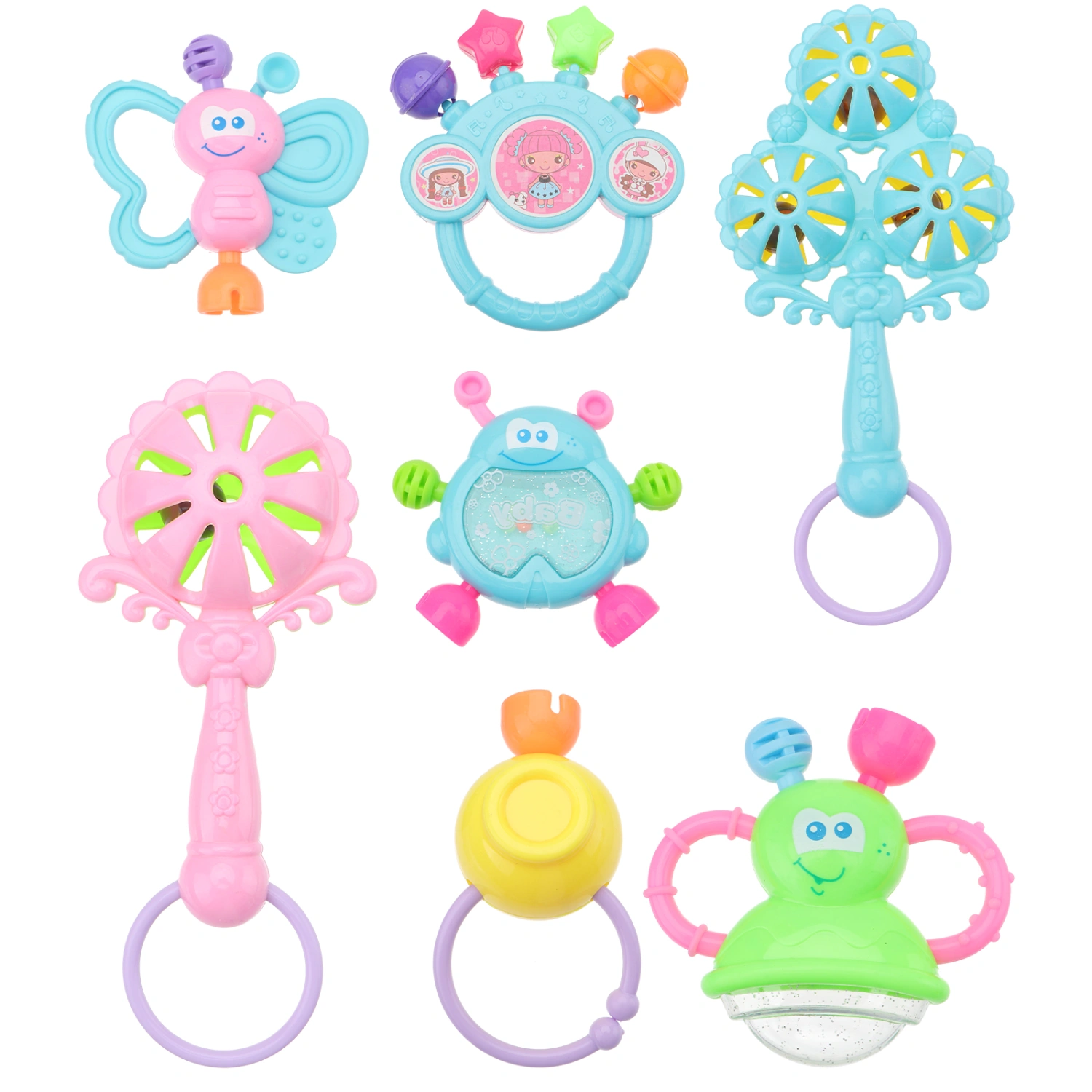 7PCS Infant Soothing Rattle Toys Cartoon Baby Rattle Playthings Baby Supplies