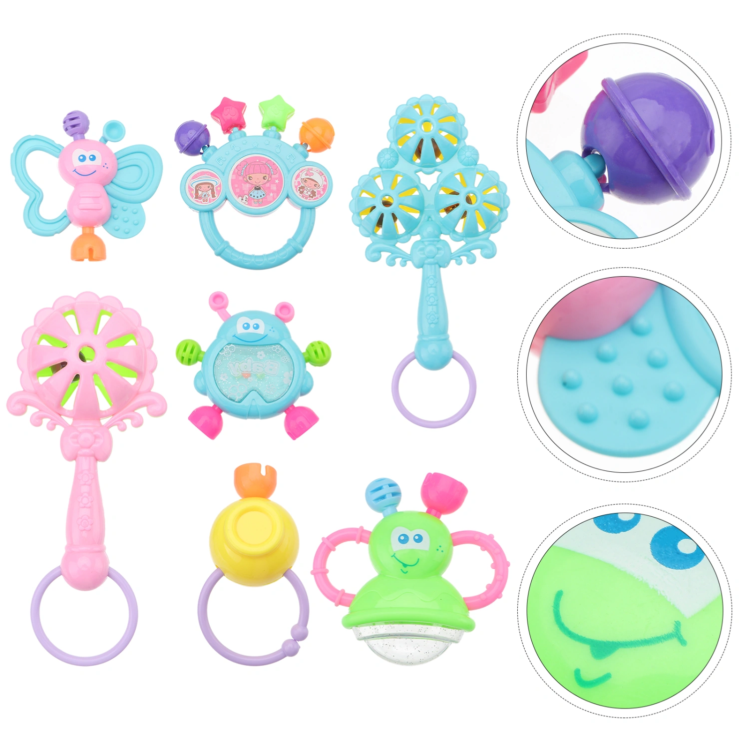 7PCS Infant Soothing Rattle Toys Cartoon Baby Rattle Playthings Baby Supplies