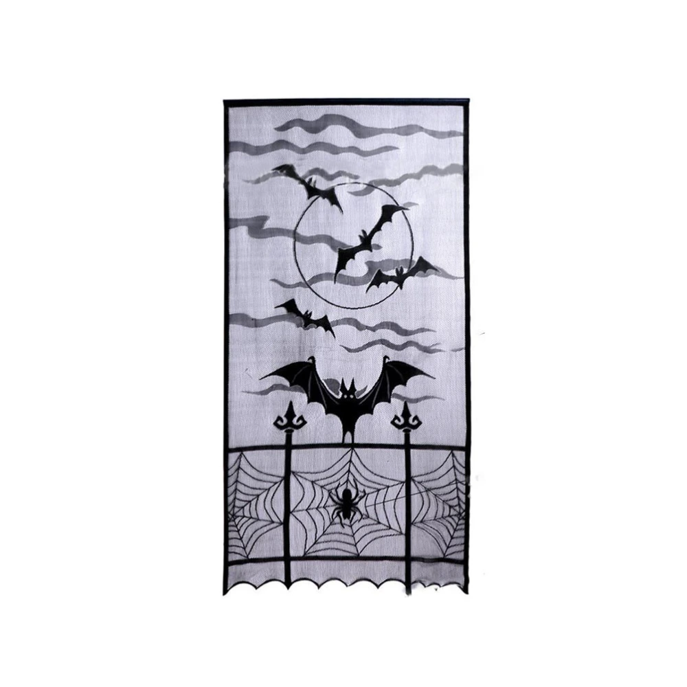 2pcs Halloween Lace Window Curtains Spider Web Bats Door Curtains Panel Decors for Spooky Halloween Holiday Party Decoration(101x213cm)