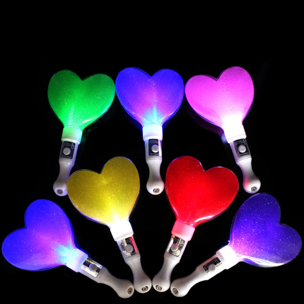 6 Pcs LED Glowing Flashing Concert Sticks Heart-shaped Glow Sticks Funny Luminous Toy Portable Concert Luminous Sticks with Button Battery for Women Kids Playing (Mixed Color)