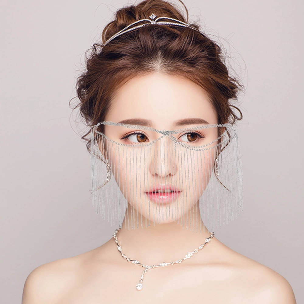 Exaggerate Head Chain Multi-Layers Tassel Forehead Chain Face Headdress Creative Hair Hoops Women Jewelry Silver