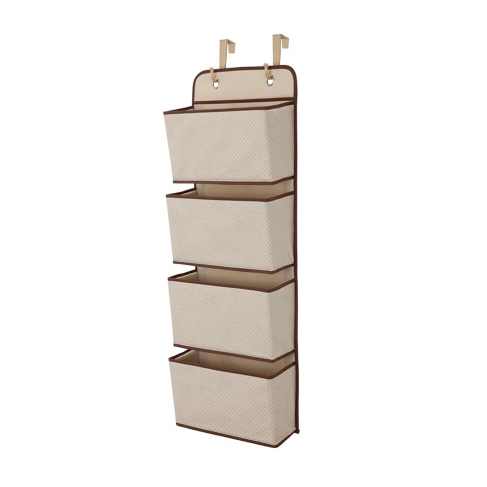 4 Layers Non-woven Wall Door Closet Hanging Storage Bag Clothes Organizer Over Door for Bedroom Bathroom Kitchen (Beige)