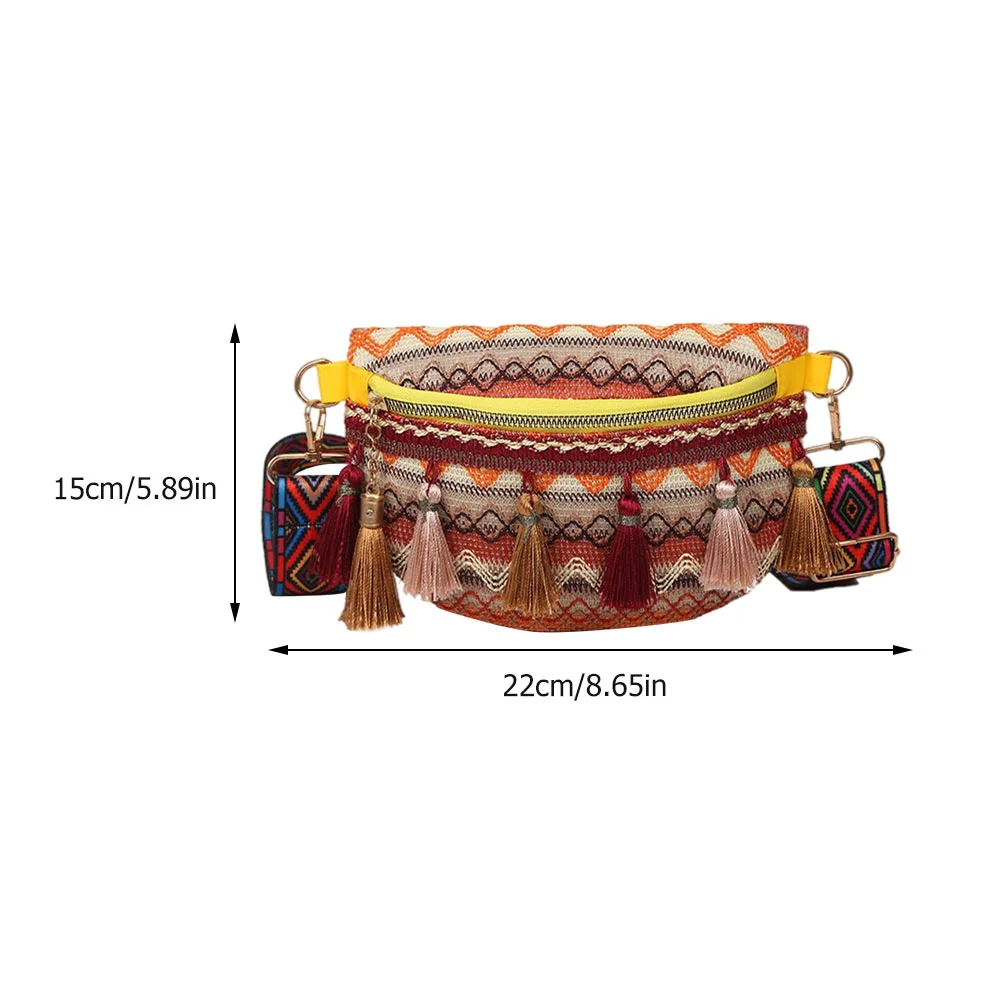 1PC Ethnic Style Lady Chest Bag Fashion Wide Shoulder Strap Retro Tassel Small Bag