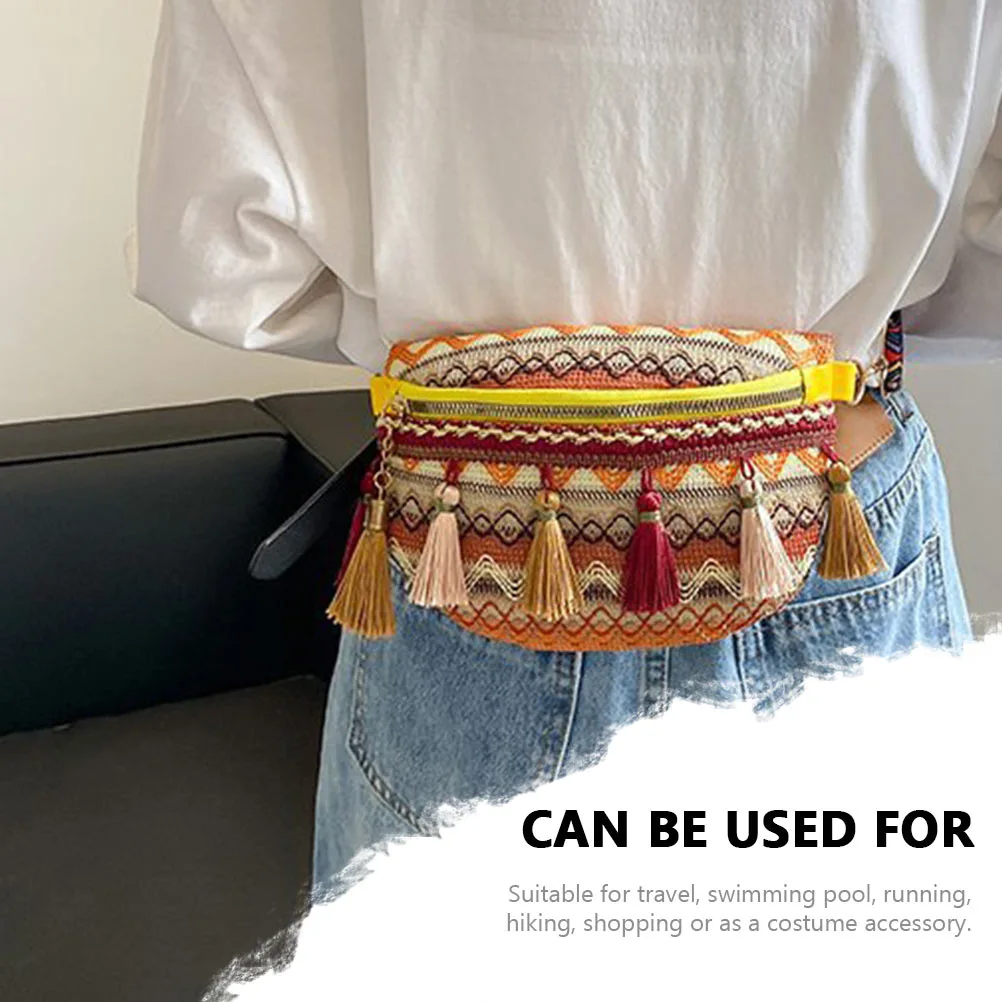 1PC Ethnic Style Lady Chest Bag Fashion Wide Shoulder Strap Retro Tassel Small Bag