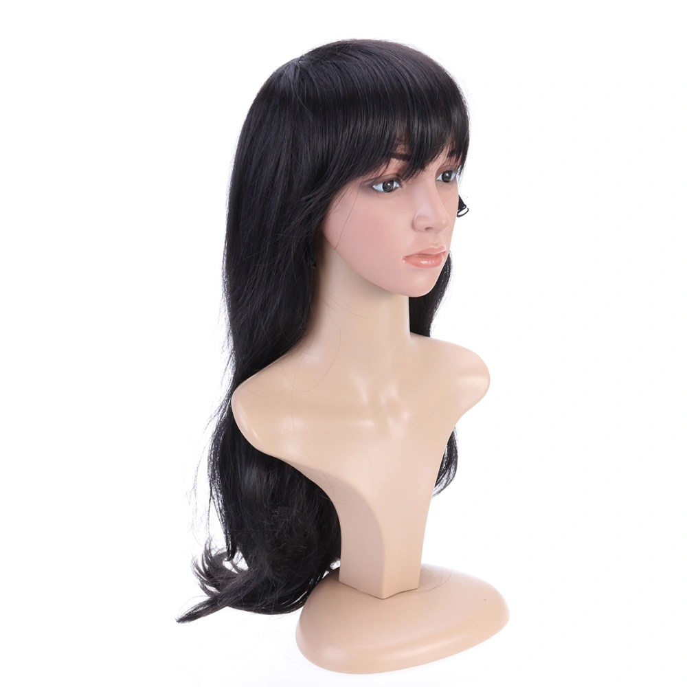 28 inch 70cm Wavy Curly Cosplay Wig with Free Wig and Comb Cosplay Costume Anime Party Bang Full Sexy Wig (Black)