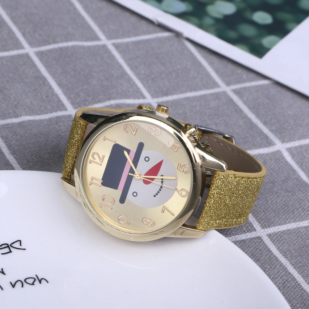 Stylish Christmas Style Watch Fashion Lady's Wrist Watch Golden (Snowman)