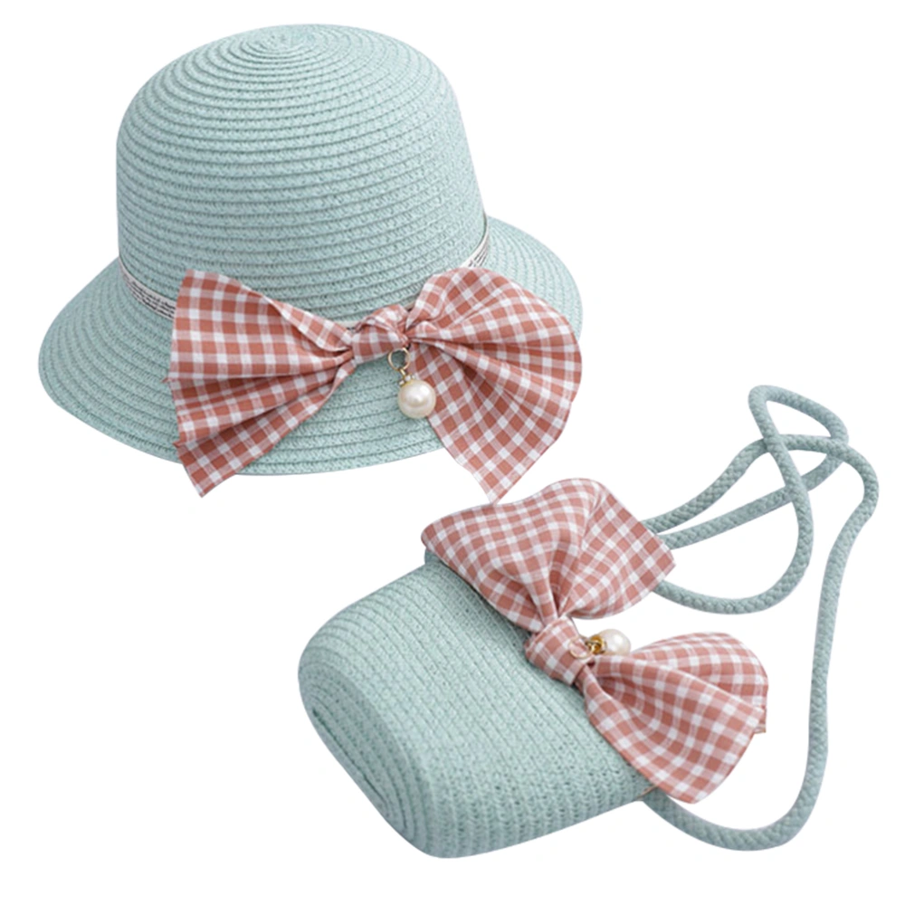 1 Set Beautiful Beach Straw Hat with Attractive Small Bag Portable Children Beach Hat Stylish Design (Mint Green)