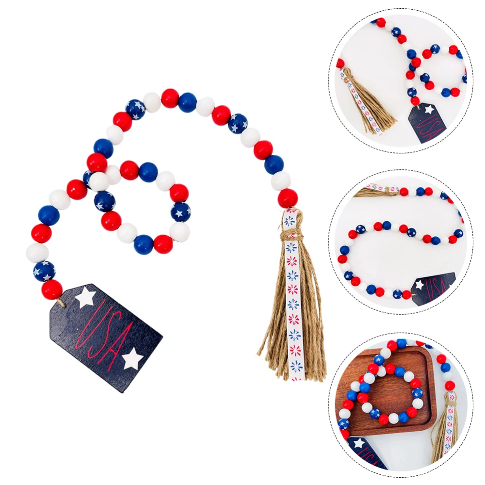 Independence Day Wooden Bead String Wall Hanging Decor Tassel Bead Pendant