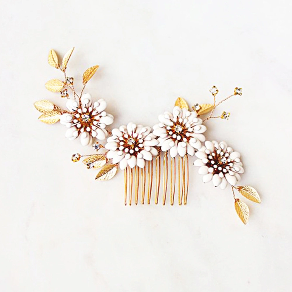 Daisy Rhinestone Copper Leaf Hair Comb Crystal Artificial Flower Bridal Hair Clips Hair Accessories Wedding Dress Accessories for Women Ladies