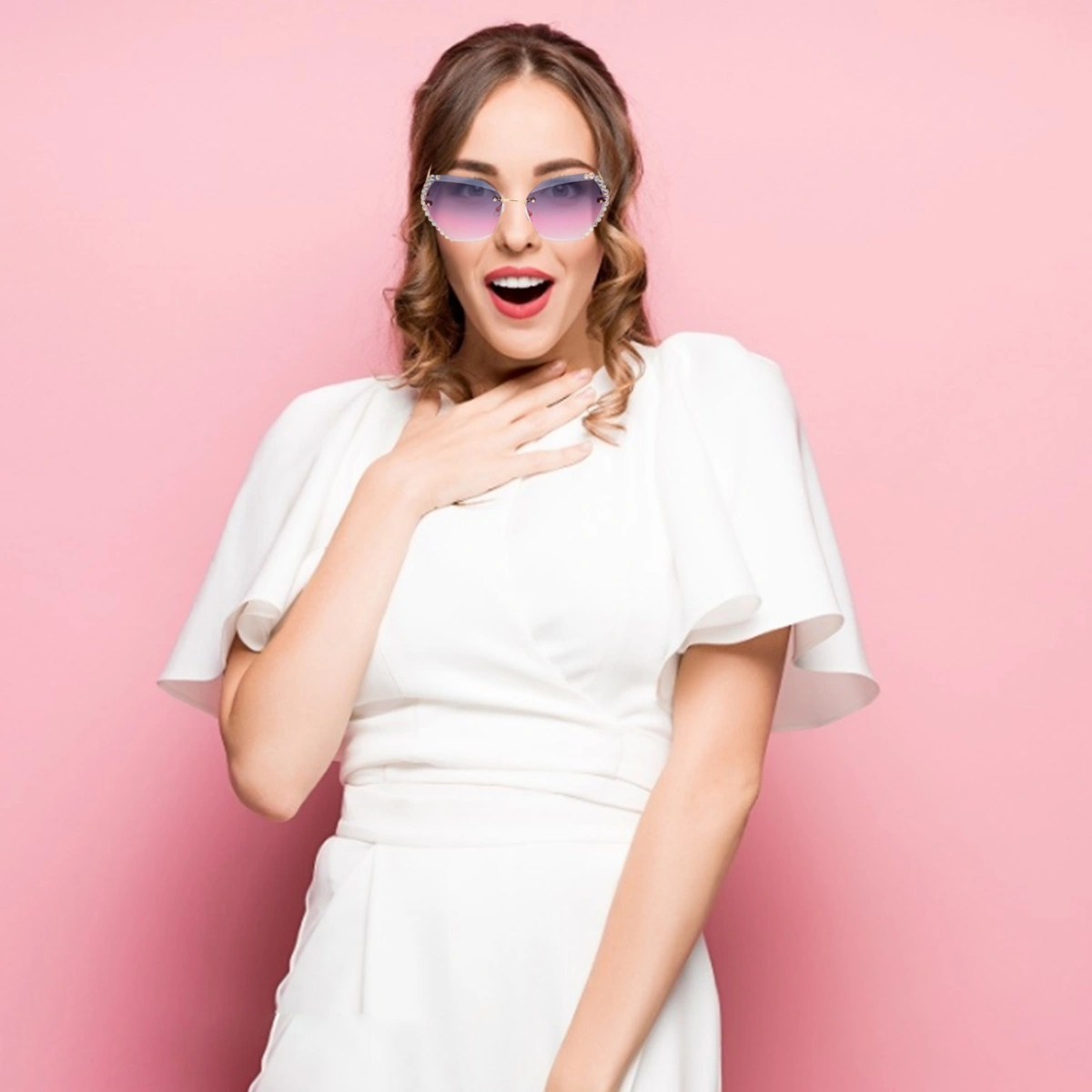 1Pc Fashion Sunglasses Crystal Party Glasses UV Protection Glasses Delicate Eyewear Accessories (Golden Blue Pink)