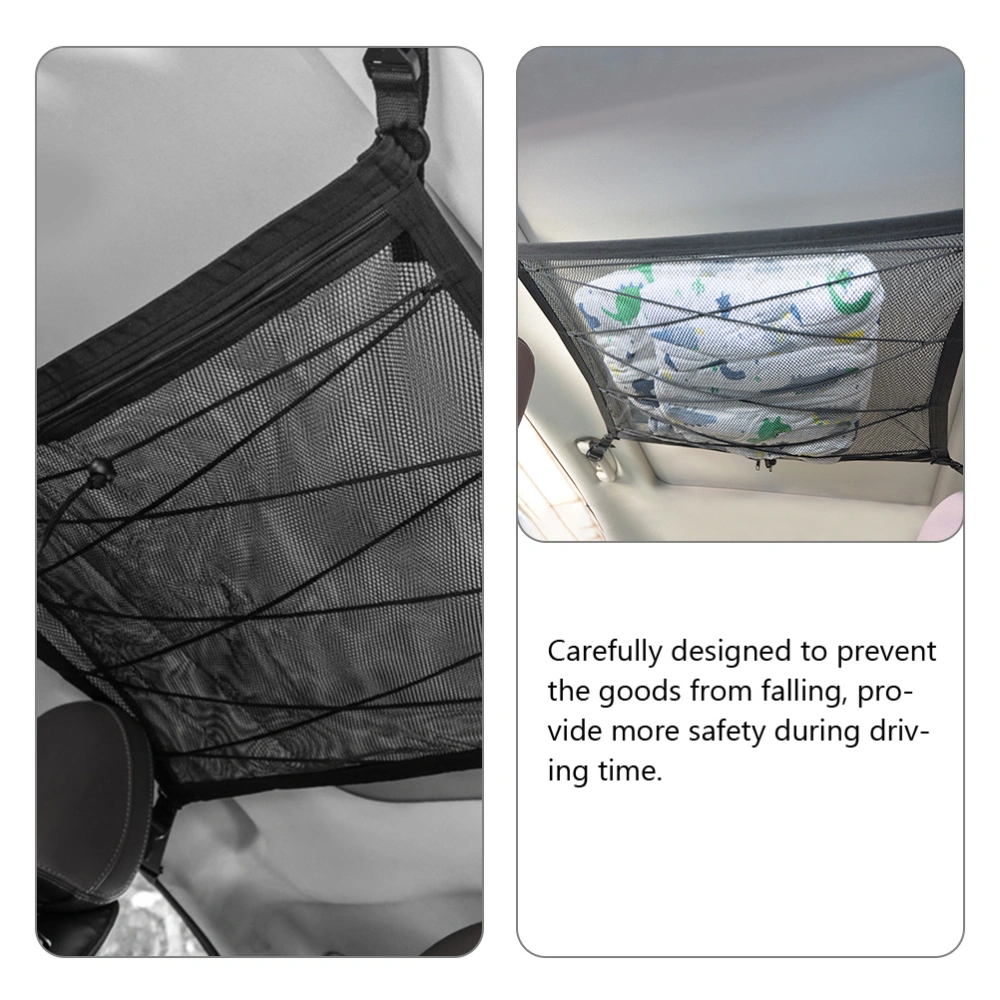 Car Ceiling Cargo Net Pocket Double-Layer Mesh SUV Roof Organizer Long Trip Storage Bag