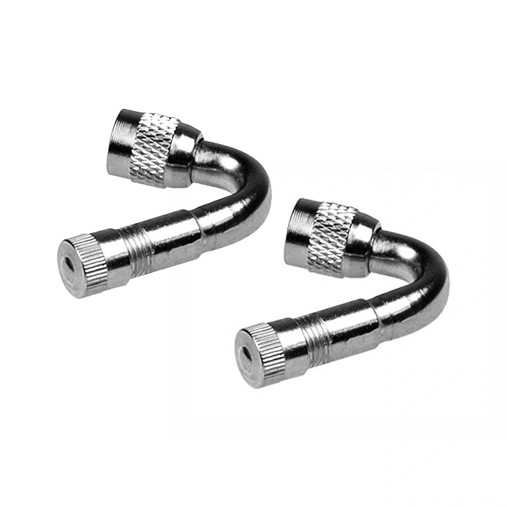 2 Pcs 45 Degree Angled Car Motorcycle Scooter Bike Universal Schrader Stem Extension Adapter (Silver)