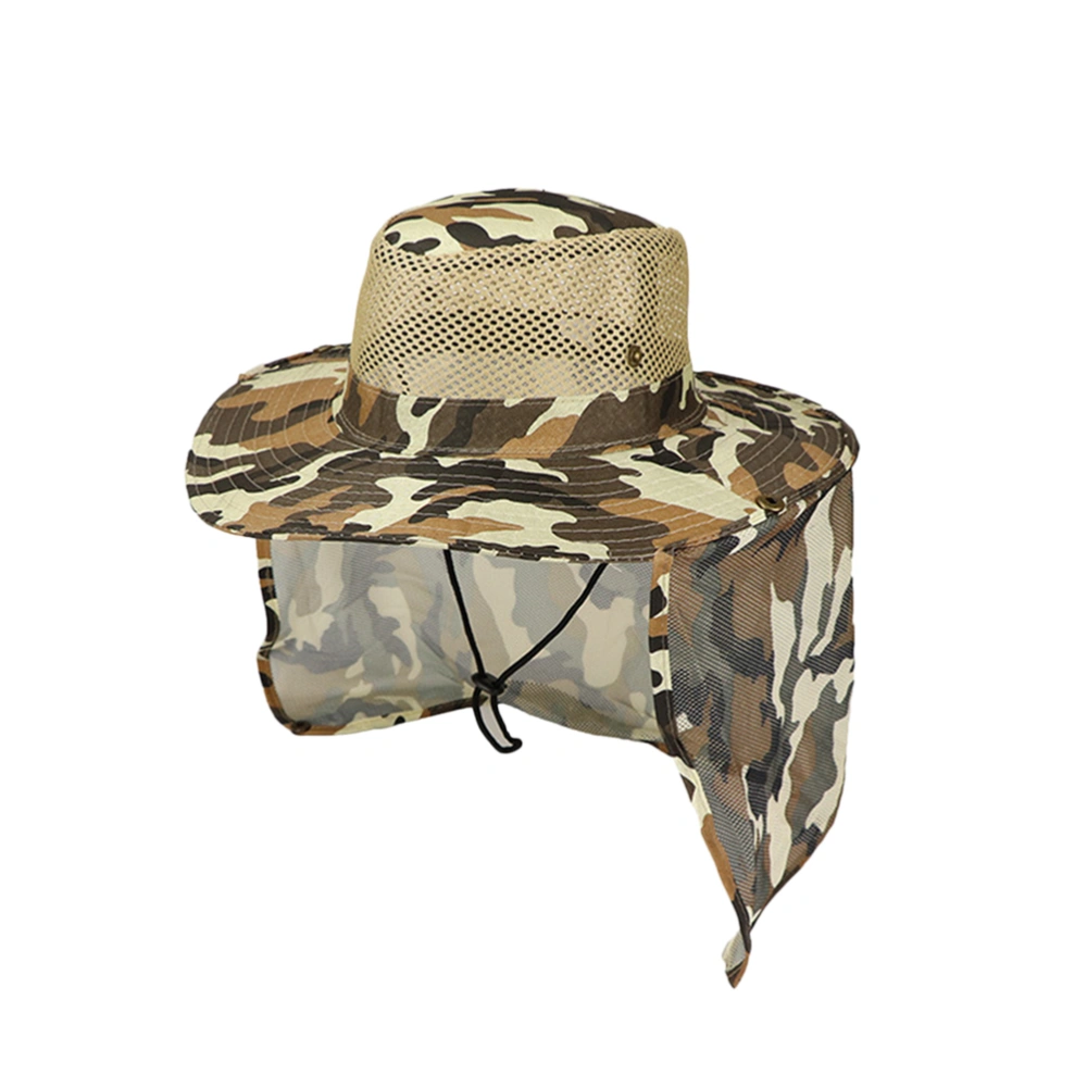 Camouflage Outdoor Activities Hat Shade Hat UV Protecting Sun Hat Sun Protection Wide Brim Hat with Neck Flap (Earth Yellow)