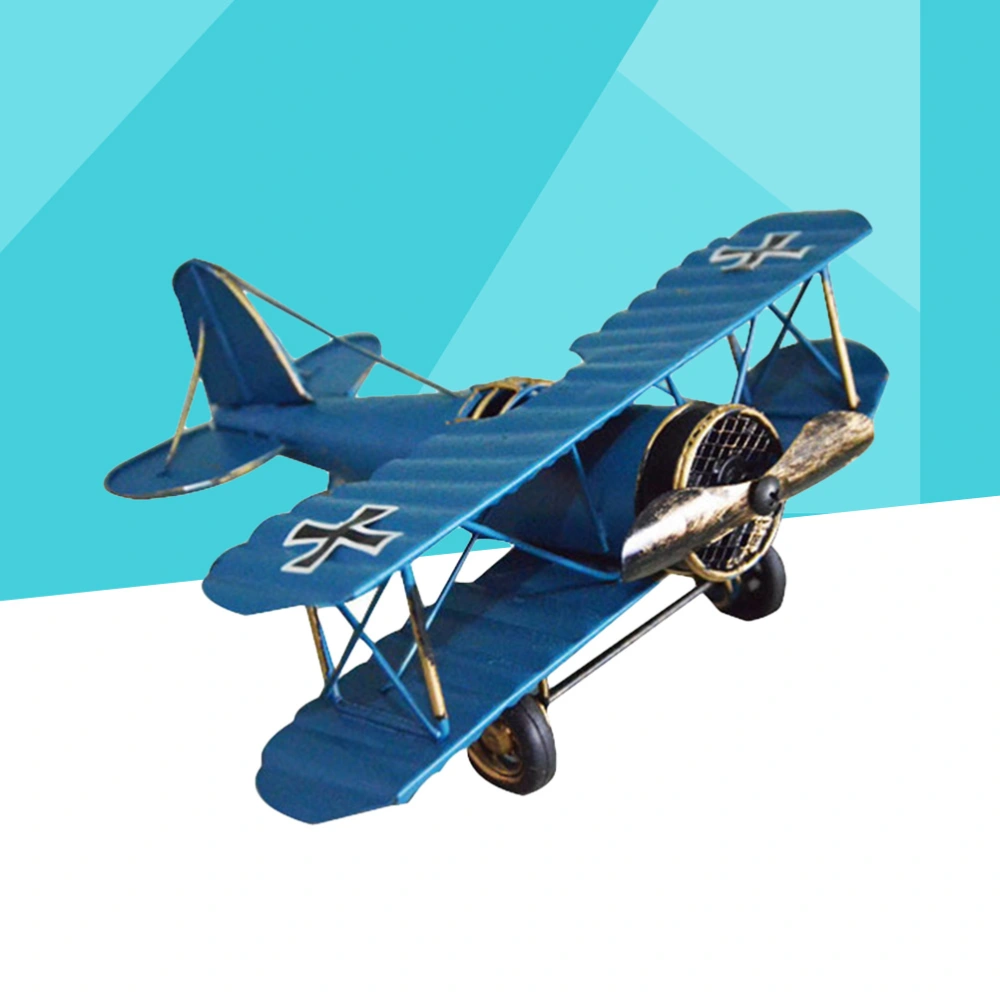 Vintage Plane Creative Retro Antique Airplane Iron Aircraft Model for Home Decor (Blue)