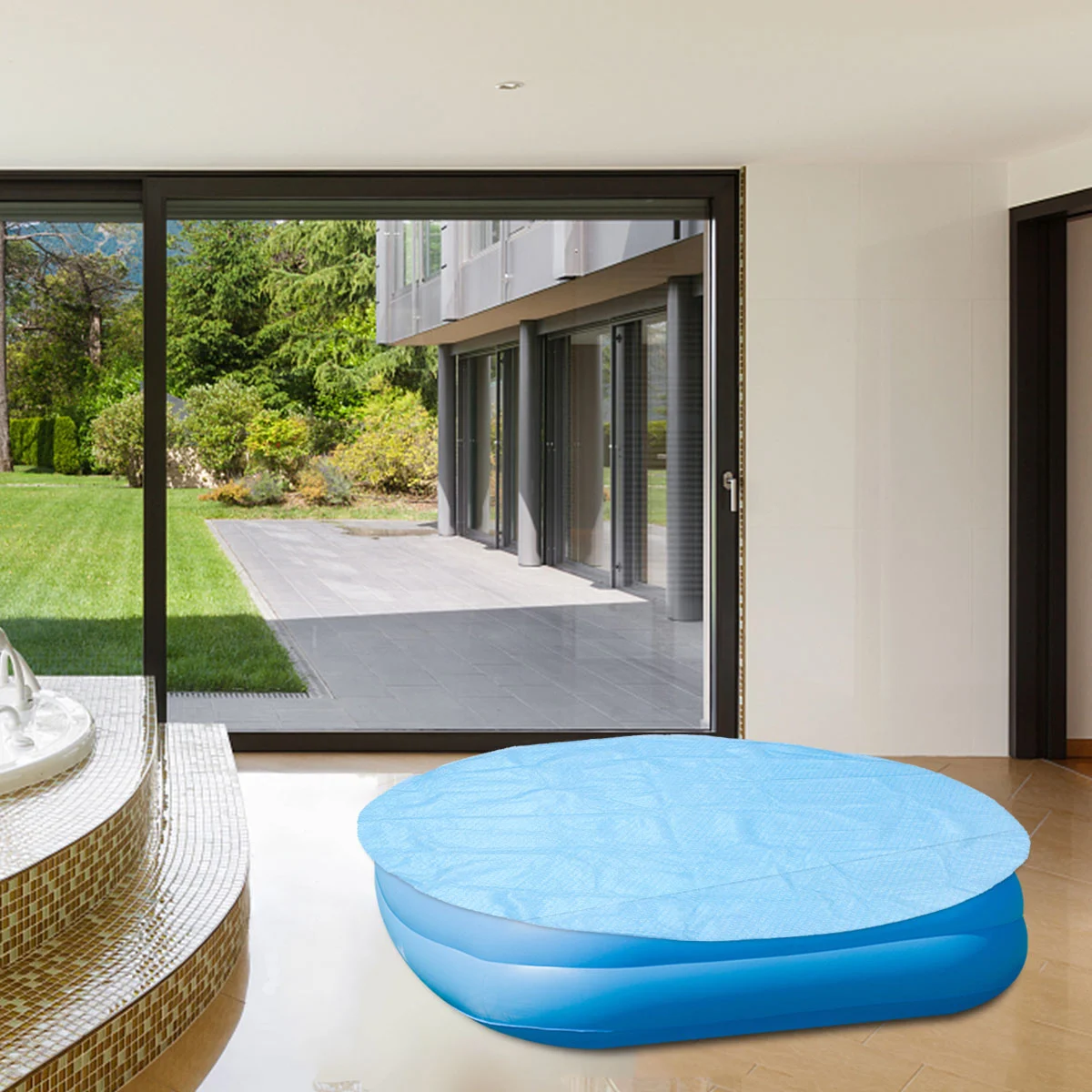 Pool Cover Bubble Thermal Insulation Cover Dustproof Pool Cover Inflatable Pool Cover Mat for Inflatable Pool (Heart Style Diameter 152cm)