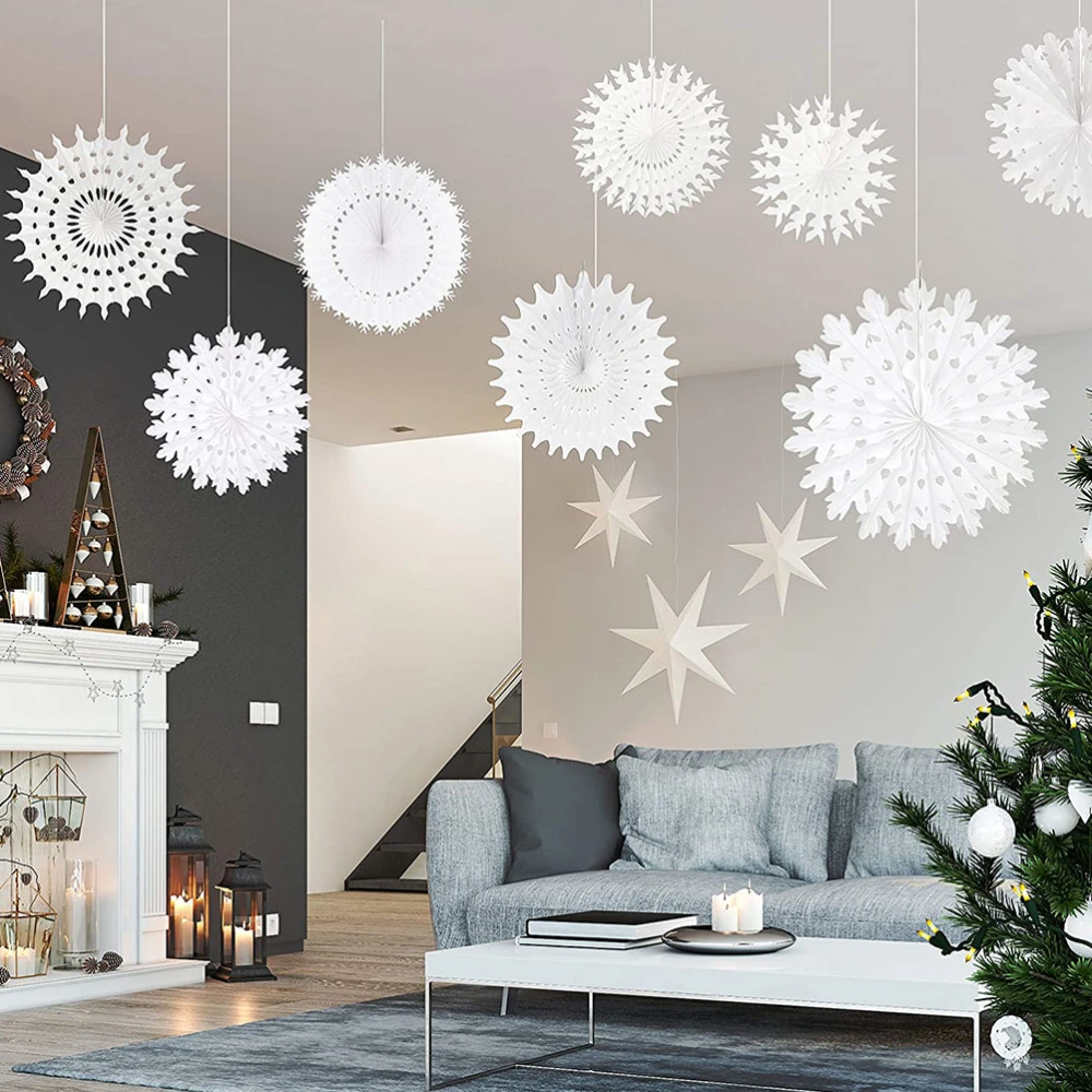 1 Set Snowflake Party Decors with Hanging Paper Fans and Snowflakes Garlands