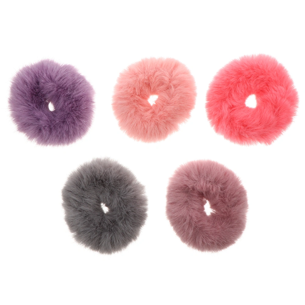 5pcs Elastic Scrunchies Plush Girls Scrunchy Hair Ties Ponytails Holders