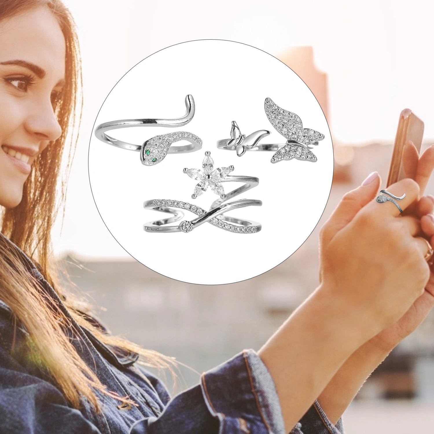 3Pcs Fashion Open Ring Adjustable Ring Finger Decor for Women (Mixed Style)