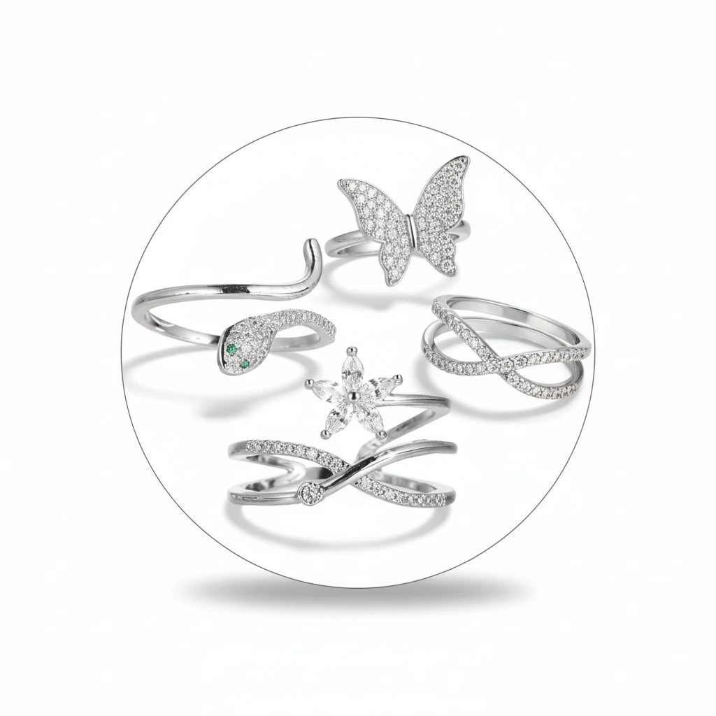 3Pcs Fashion Open Ring Adjustable Ring Finger Decor for Women (Mixed Style)