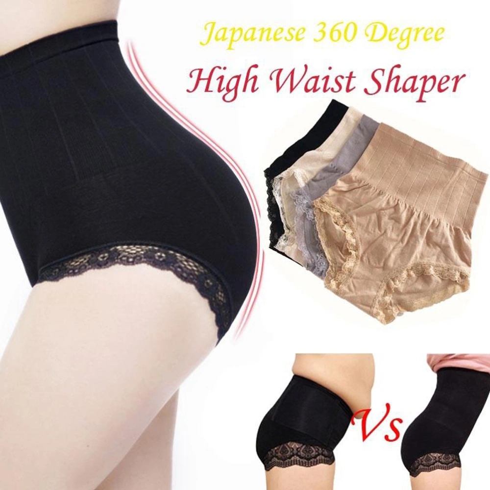 High-Waisted Panties Butt Lift Shapewear Tummy Control Stretchy Lace Sexy Lingerie Underwear For Women Free Size (Black)