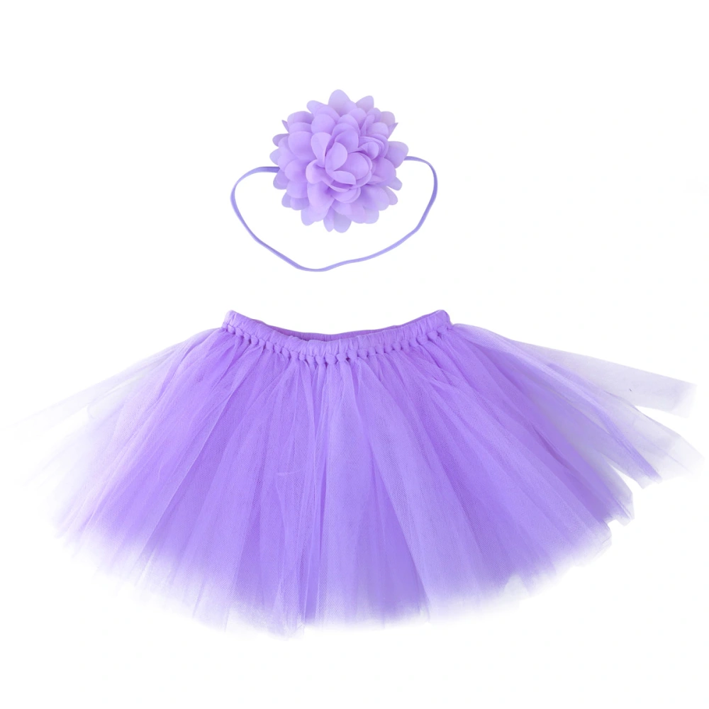 Baby's Colorful Tutu Skirt and Elastic Flower Headband Dance Performance Photography Tulle Dress(Purple)