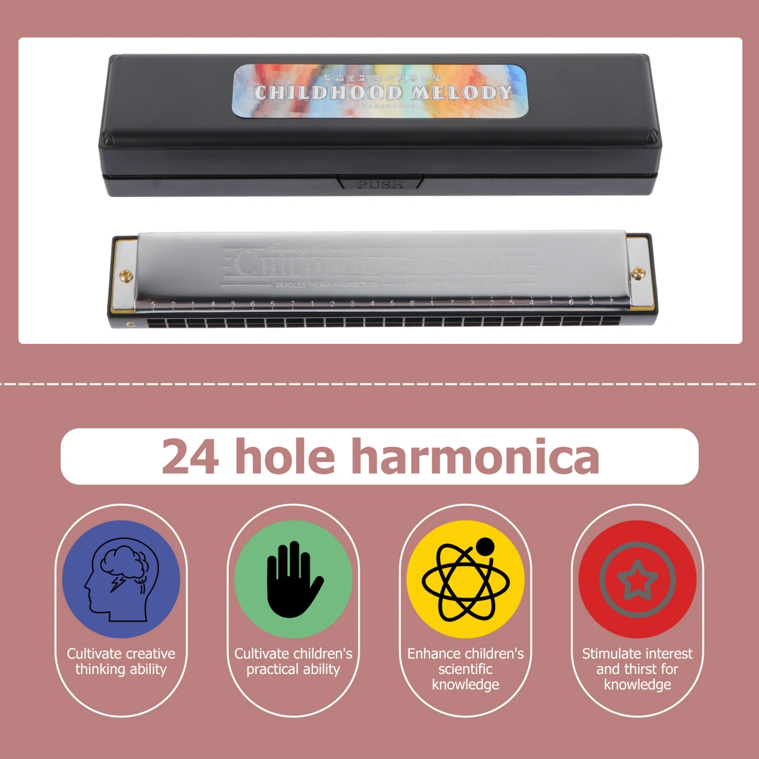 1 set of Complex Tones C-Key Harmonica Practical 24 Holes Harmonica with Packing Box