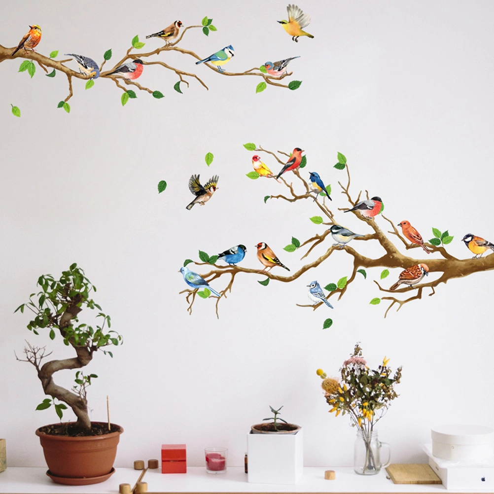4 Sheets Tree Branch Flying Birds Wall Stickers DIY Removable Birds Wall Decals