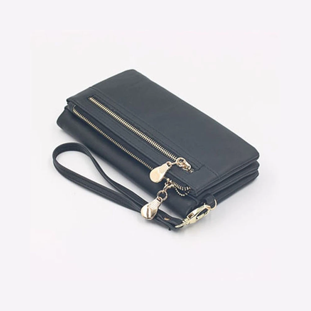 Woman Long PU Wallet Storage Handbag Wallet for Lady Woman Female (Black)