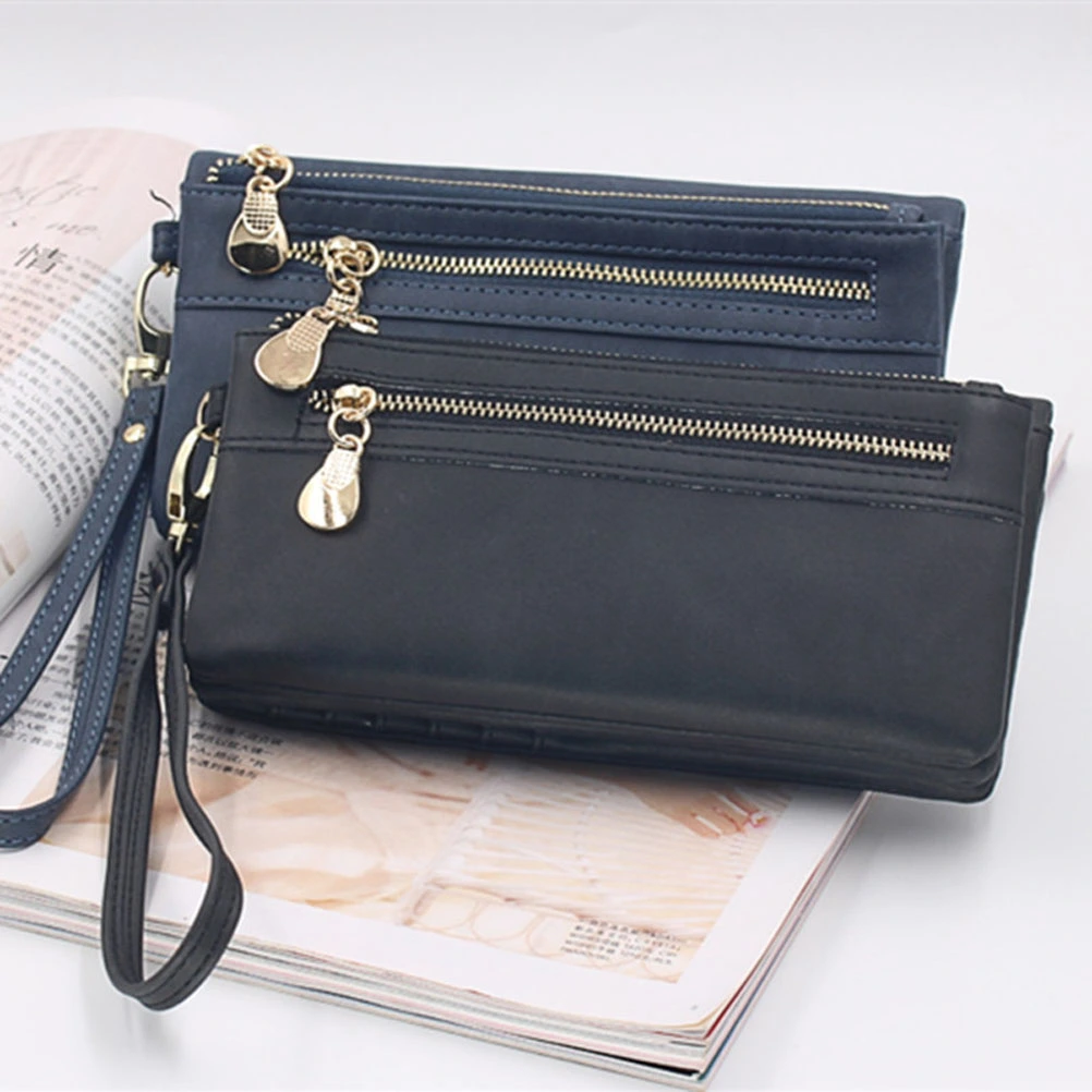 Woman Long PU Wallet Storage Handbag Wallet for Lady Woman Female (Black)