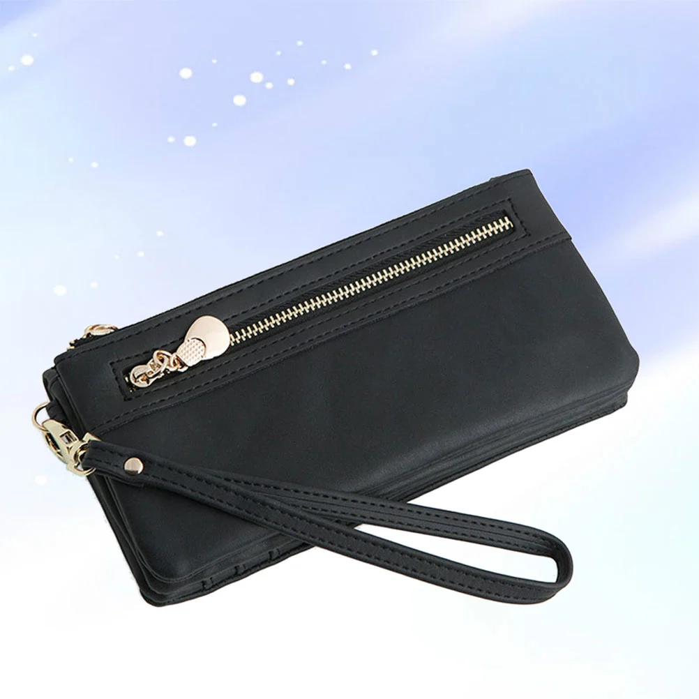 Woman Long PU Wallet Storage Handbag Wallet for Lady Woman Female (Black)