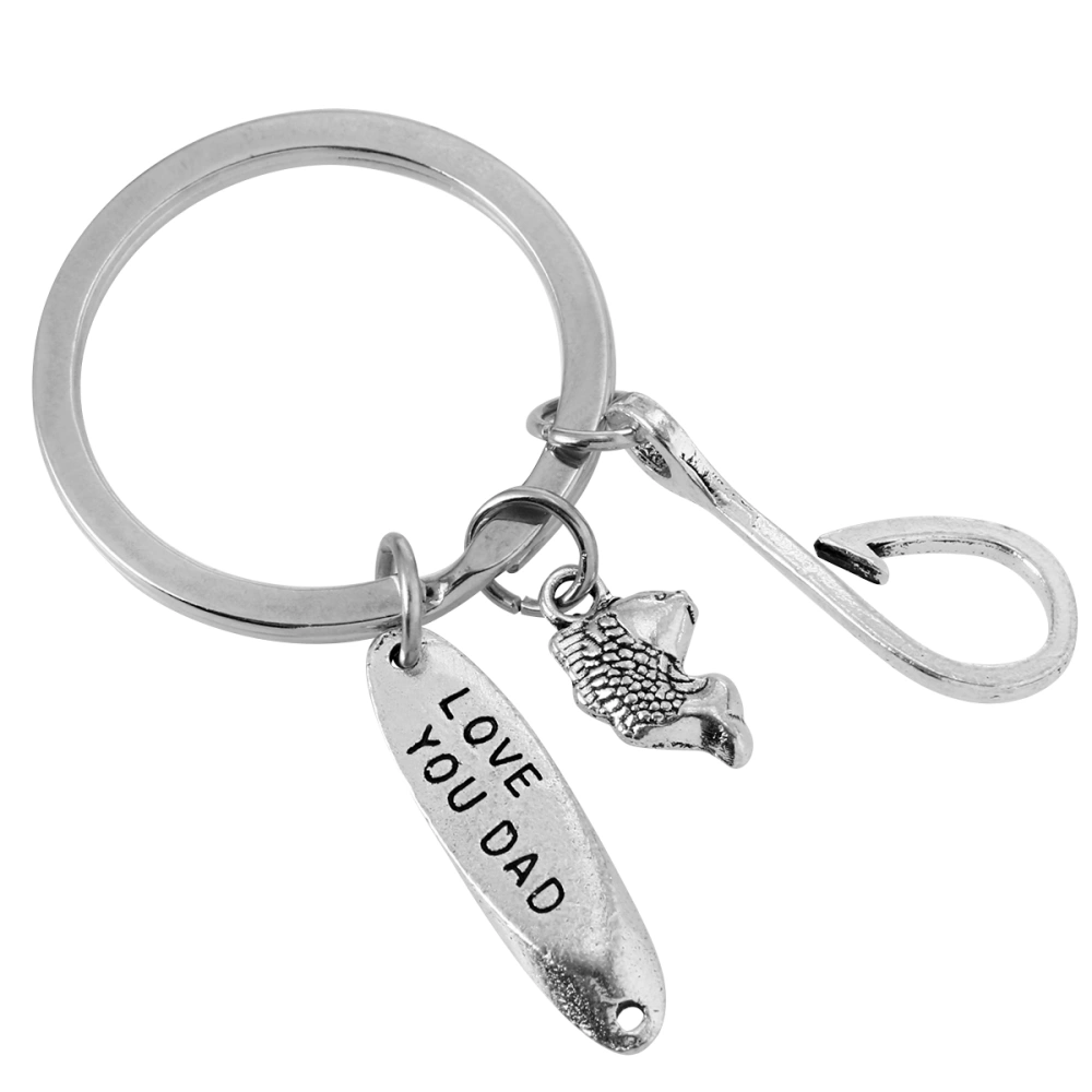 LOVE YOU DAD Stainless Steel Key Ring Key Chain Tags Key Supplies with Fishing Kit Pendant