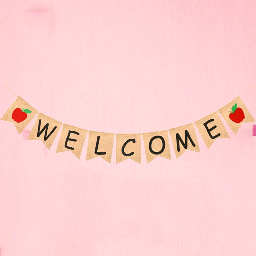 Welcome Sign Banner Party Garland Accessory Party Welcome Decors Burlap Bunting Banners Flag for Christmas Festival Babby Shower(Black)