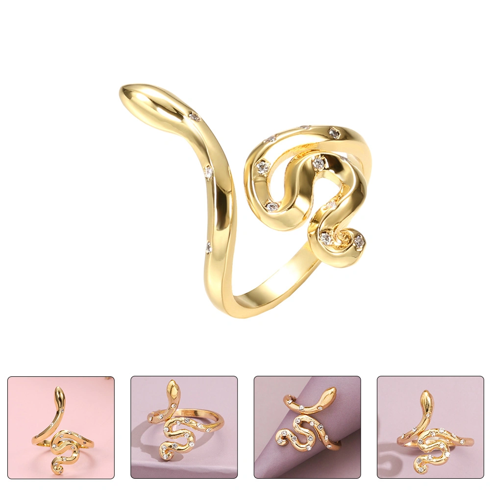 1PC Personalized Punk Style Ring Snake Rhinestone Inlaid Joint Ring (Golden)