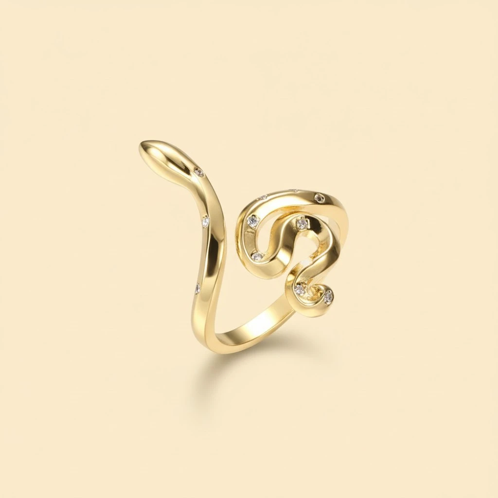 1PC Personalized Punk Style Ring Snake Rhinestone Inlaid Joint Ring (Golden)