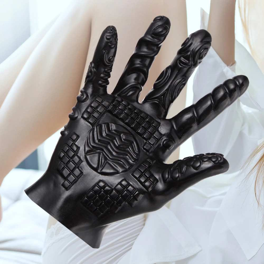 Novelty Dildo Gloves 5 Kinds of Ribbed Artificial Penis Flirting Masturbation Toy - Type B (Black)