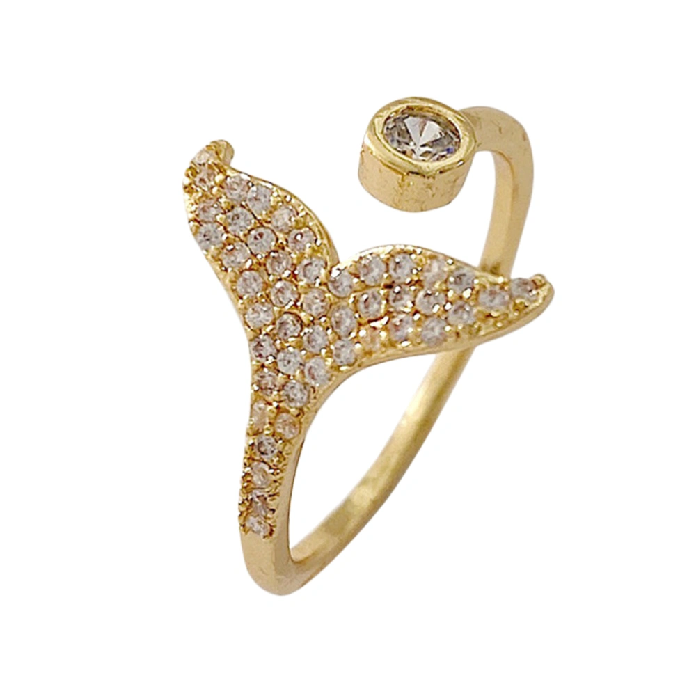 1Pc Fishtail Ring Whale Tail Ring Unclosed Ring Index Finger Ring Inlaid Diamond Ring (Golden)