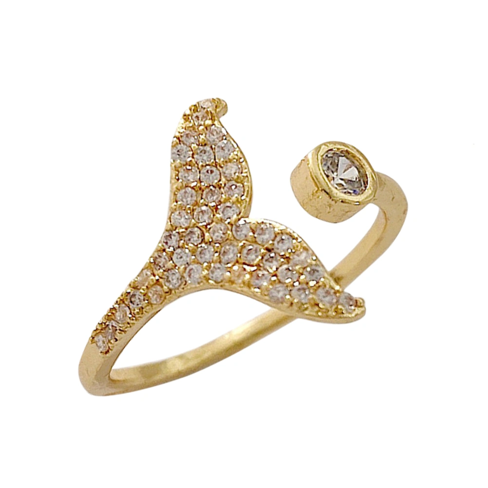 1Pc Fishtail Ring Whale Tail Ring Unclosed Ring Index Finger Ring Inlaid Diamond Ring (Golden)