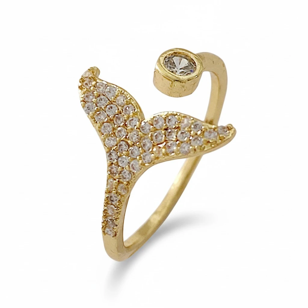 1Pc Fishtail Ring Whale Tail Ring Unclosed Ring Index Finger Ring Inlaid Diamond Ring (Golden)