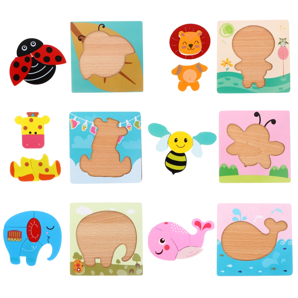 6pcs Three-dimensional Puzzle Wooden Cartoon Puzzle Educational Toy for Toddler