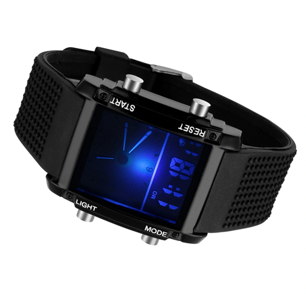 Outdoor LED Luminous Digital Watch Dual-display Sports Wristwatch for Men Women (Black)