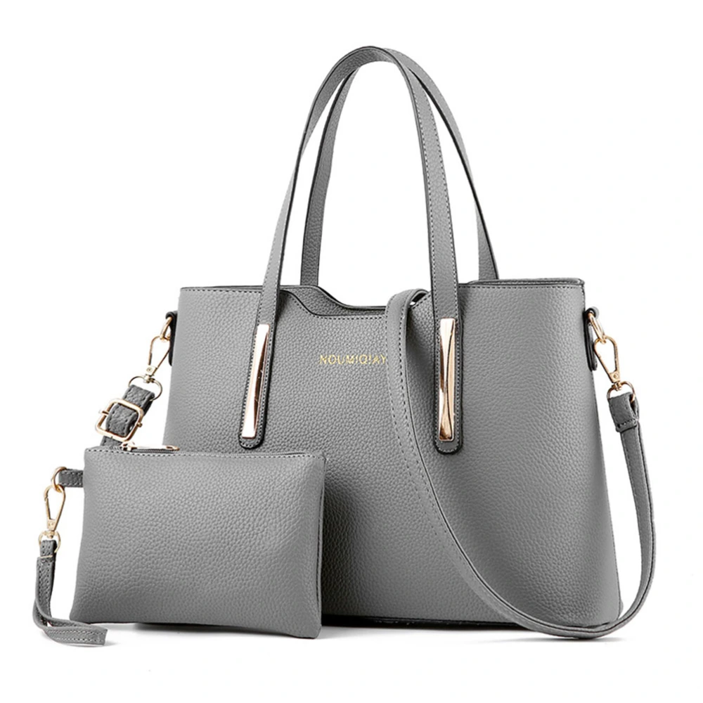 2pcs Womens Leather Shoulder Bag Top-handle Handbags Tote Purse Bags For Girls Office Ladies (Grey)