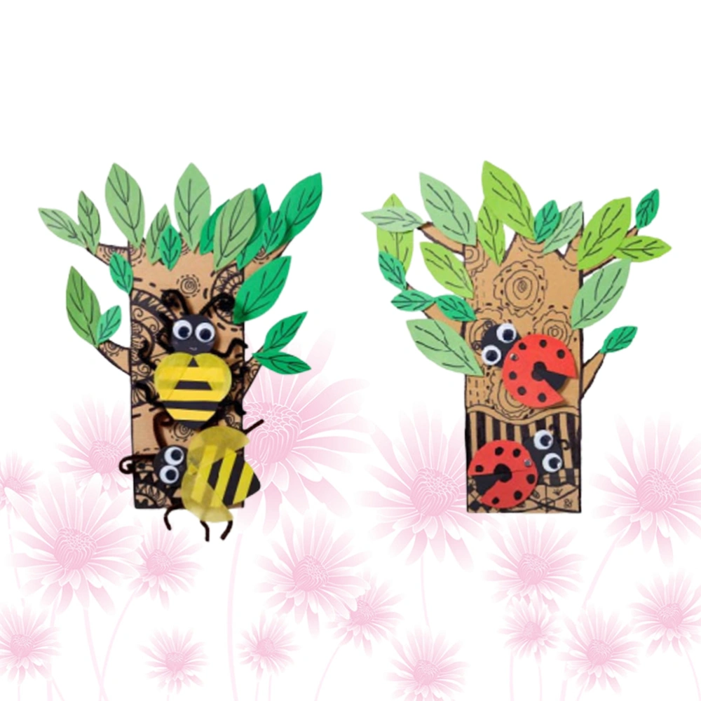 2pcs Children DIY Materials Bag Tree Insect Elf 3D Stickers Craft Kindergarten Handmade DIY Craft (Beee Style, Ladybird Style)